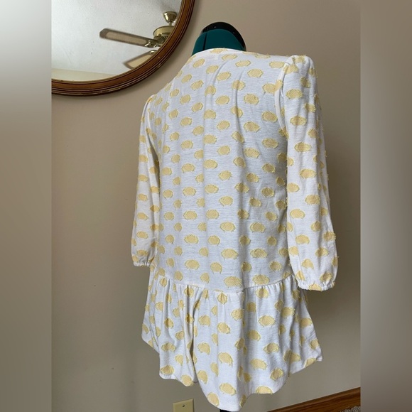 Loft size small 3/4 sleeve top with ruffles and yellow embroidered dots pattern - Picture 4 of 5